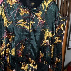 Vtg 80s Silkmill Bomber Jacket Equestrian horse lined shoulder pads pockets zip